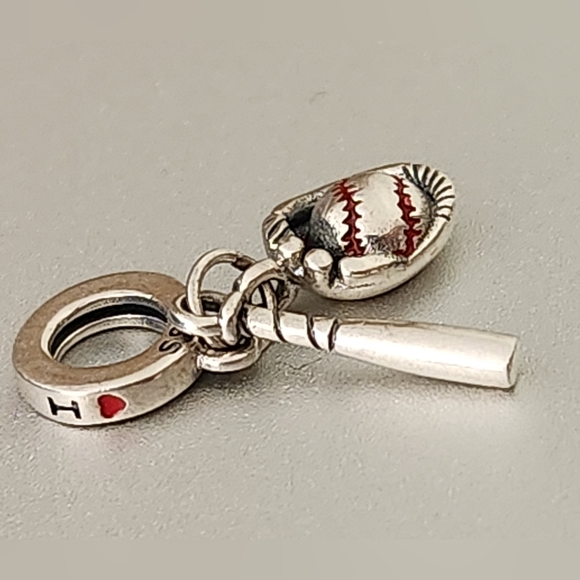 Baseball 925 Sterling Silver Dangle Charm - Picture 2 of 4